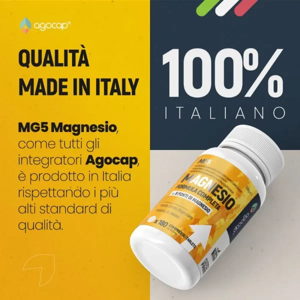 Integratore alimentare a base di magnesio da 5 fonti per il supporto di muscoli, nervi ed energia - Agocap